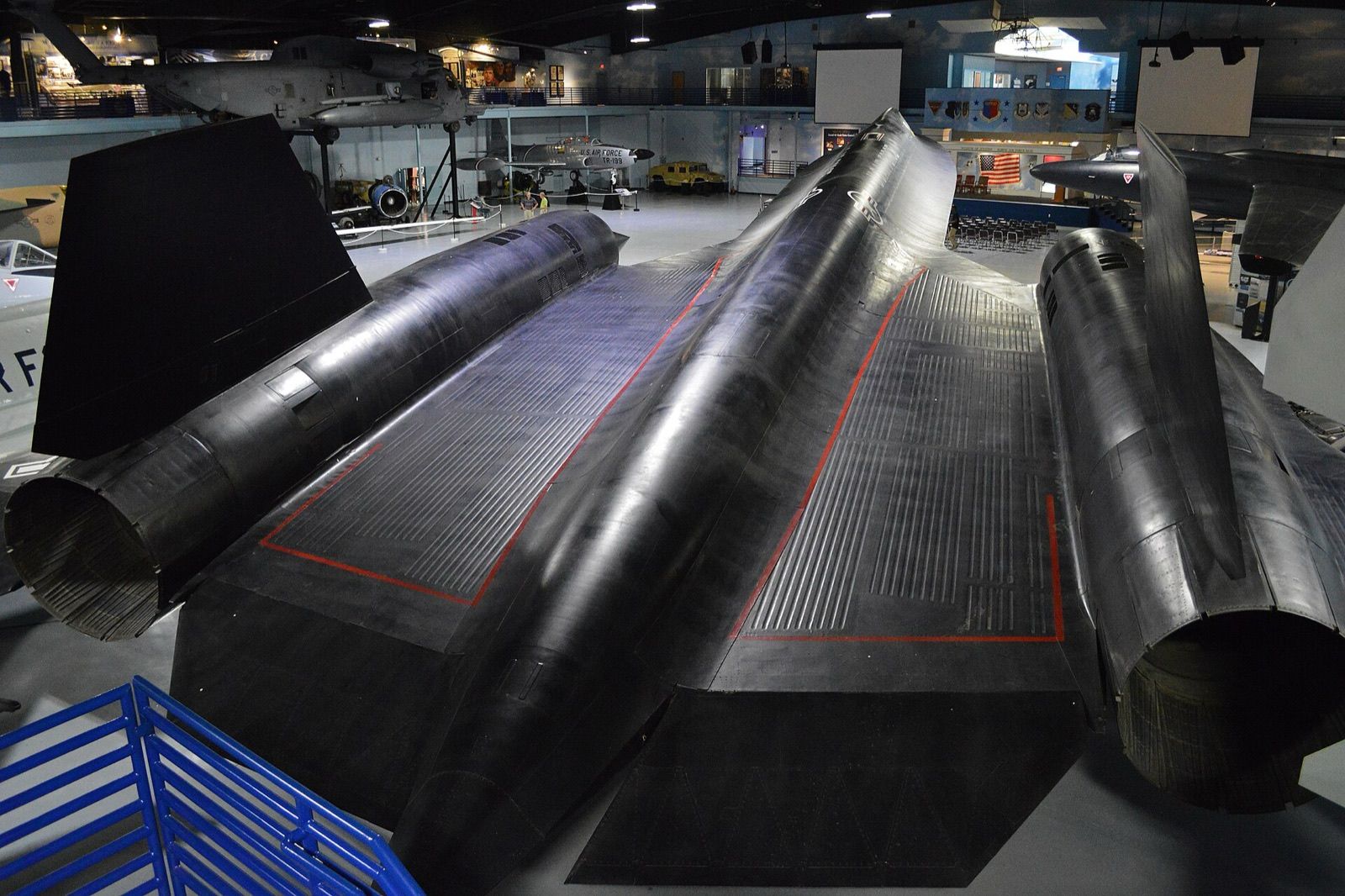 SR-71A 61-7958 on display at the Museum of Aviation, Robins Air Force Base, Georgia, on 18 April 2013, seen from above and behind.