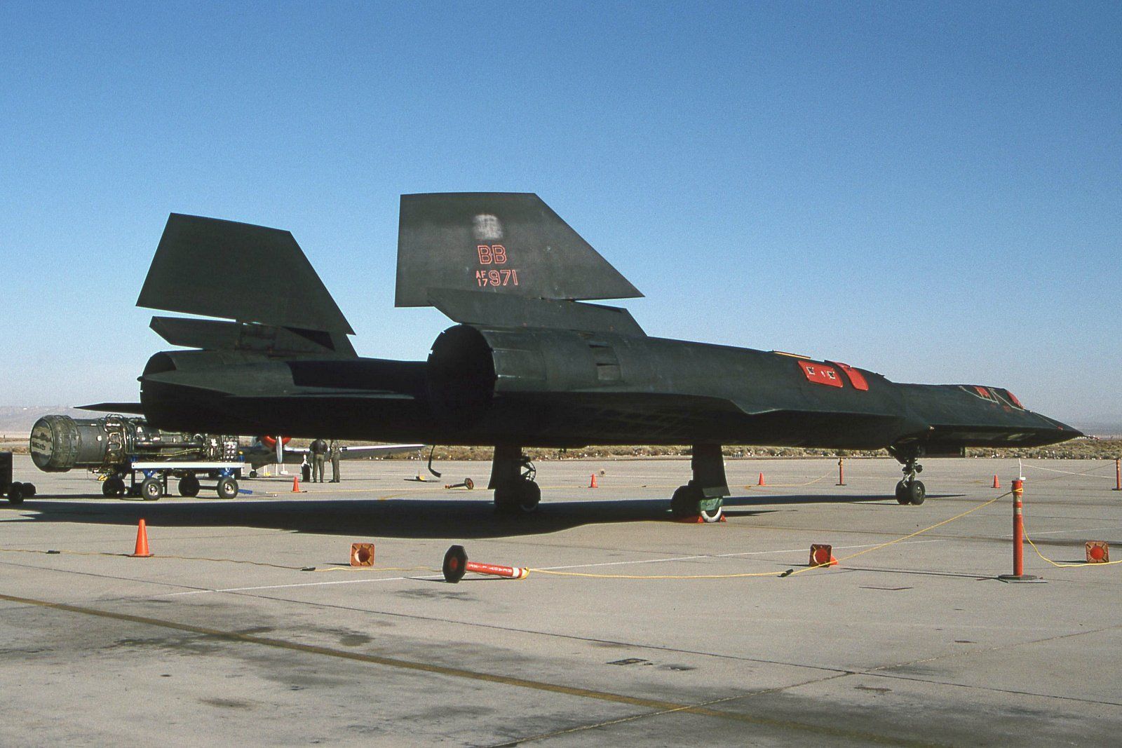 SR-71A 61-7971 on the ramp at Edwards Air Force Base, California, in October 1996, during its reactivated U.S. Air Force service.
