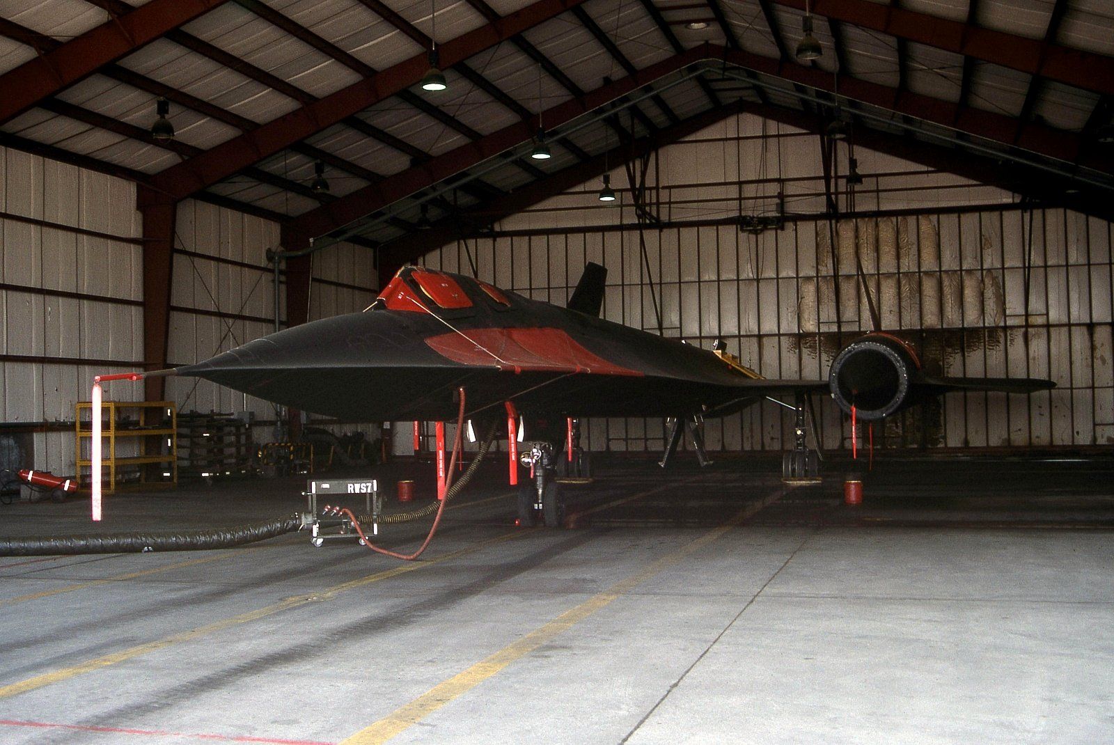 SR-71A 61-7975 in a hangar at Beale Air Force Base, California, on 15 September 1988, with red protective covers fitted.