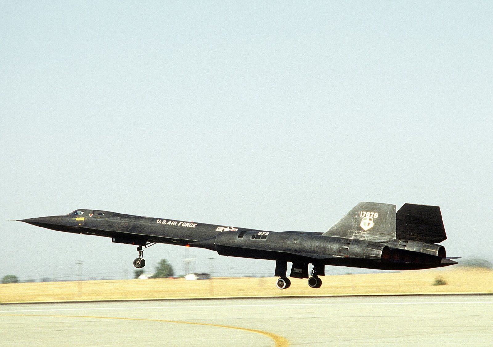 SR-71A 61-7979 of the 9th Strategic Reconnaissance Wing taking off from Beale Air Force Base, California.