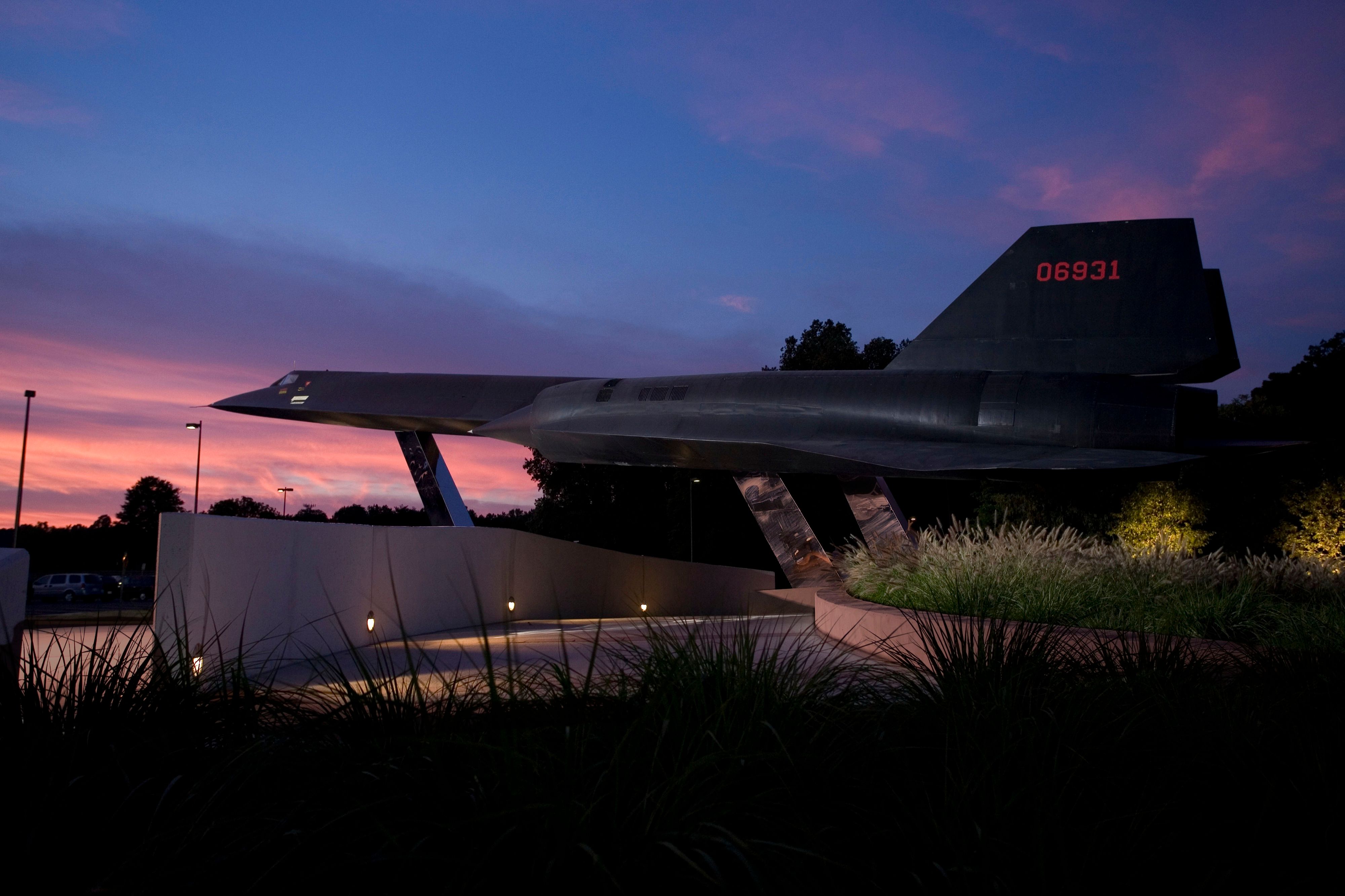A-12 60-6931 on its pylon display at CIA Headquarters, Langley, Virginia, at dusk, in a CIA photograph dated 15 September 2008.